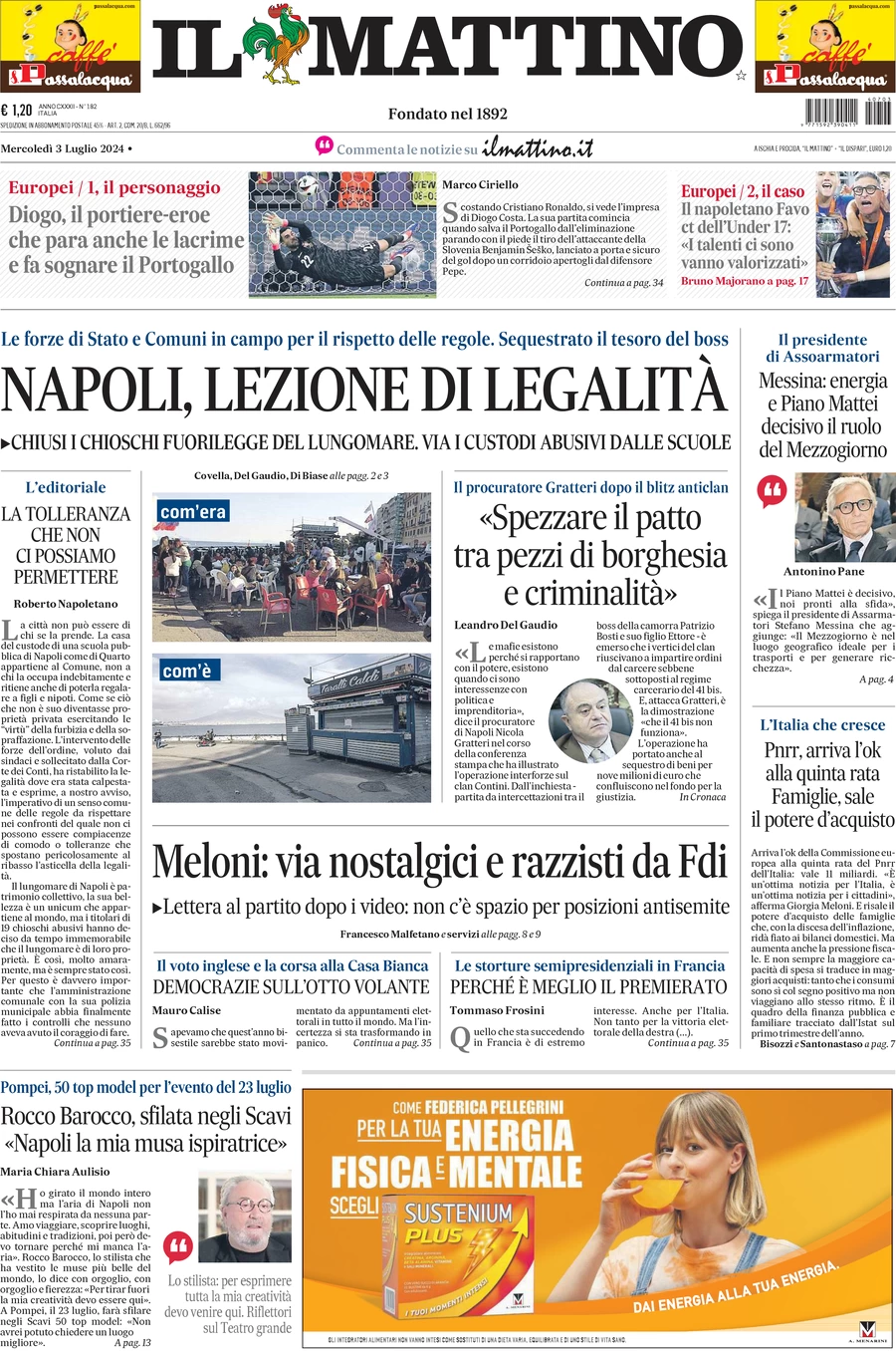 anteprima della prima pagina di il-mattino del 03/07/2024