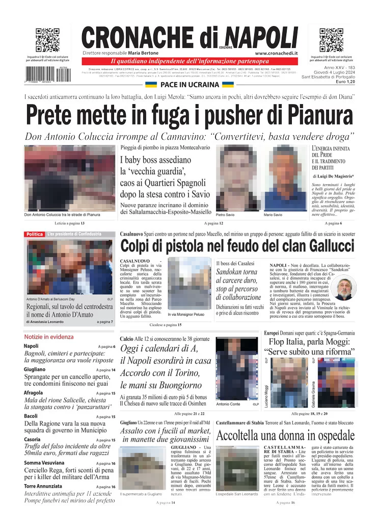 anteprima della prima pagina di cronache-di-napoli del 04/07/2024