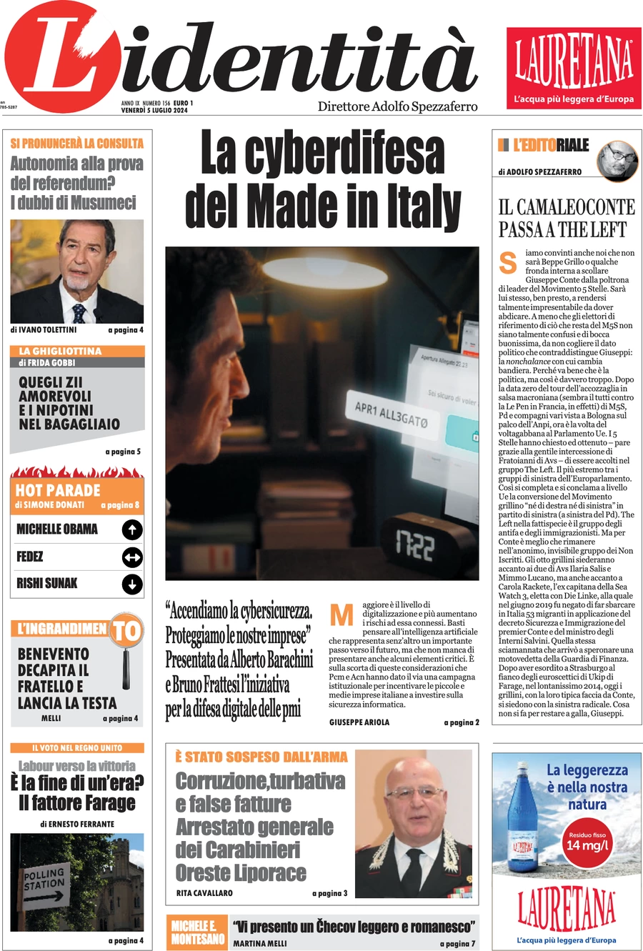anteprima della prima pagina di lidentit del 04/07/2024