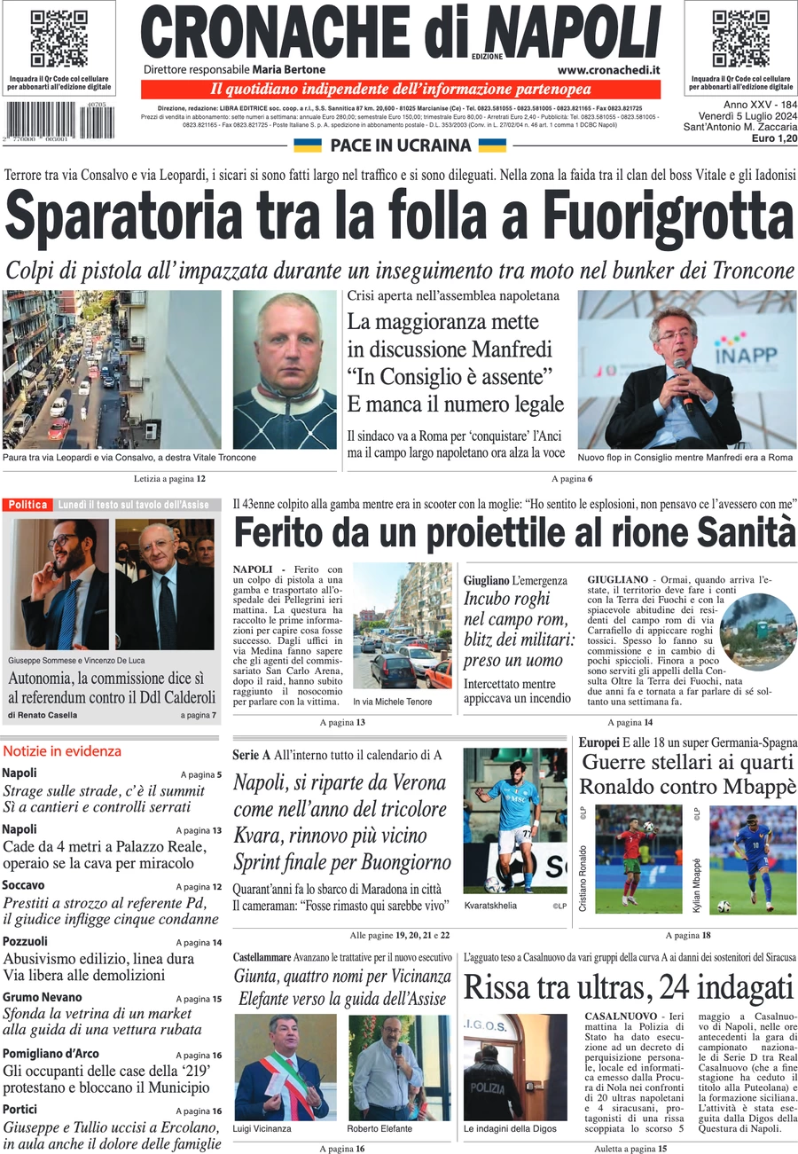 anteprima della prima pagina di cronache-di-napoli del 05/07/2024