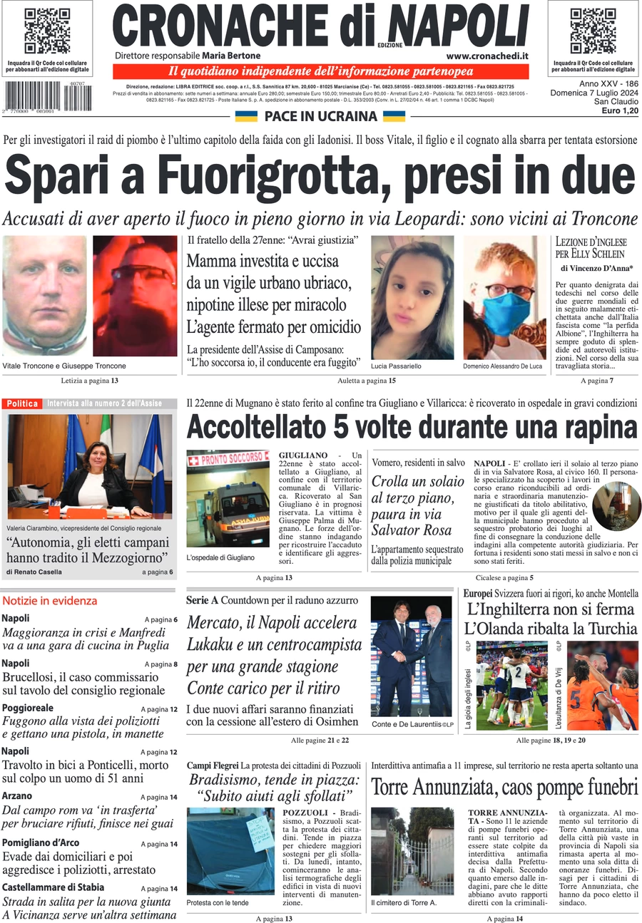 anteprima della prima pagina di cronache-di-napoli del 07/07/2024