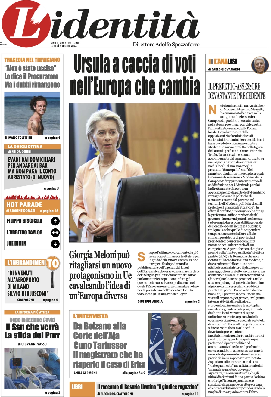 anteprima della prima pagina di lidentit del 07/07/2024
