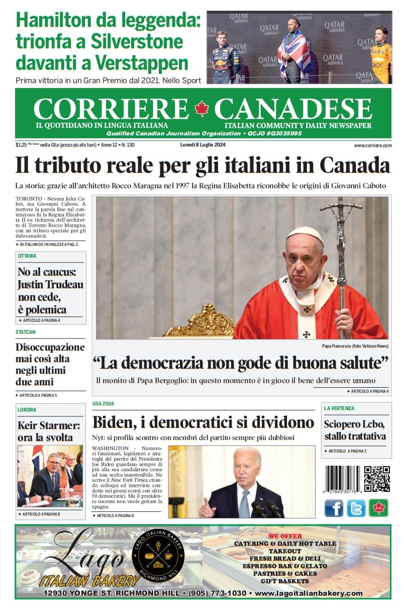anteprima della prima pagina di corriere-canadese del 08/07/2024