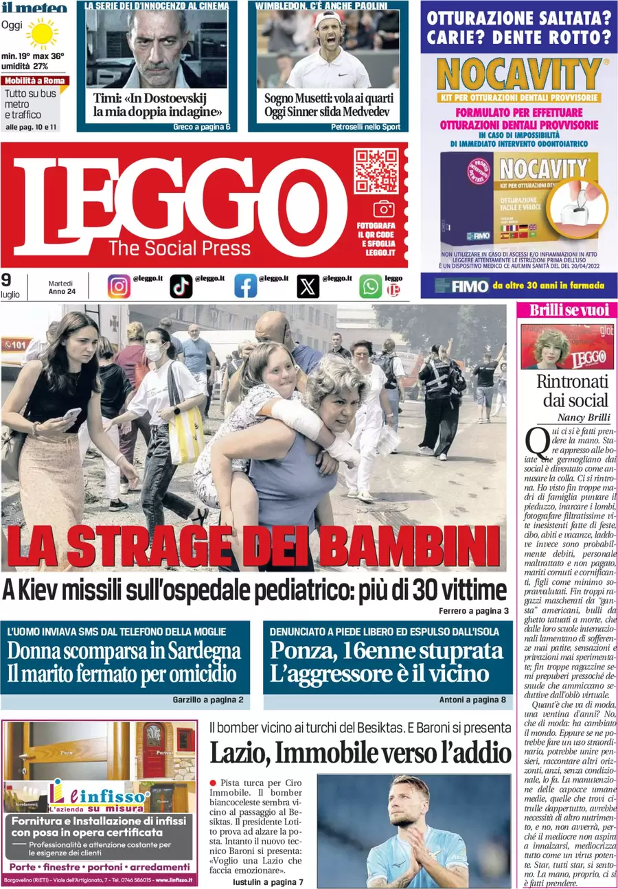 anteprima della prima pagina di leggo-roma del 09/07/2024