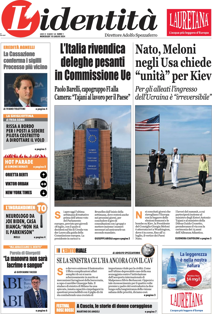 anteprima della prima pagina di lidentit del 09/07/2024