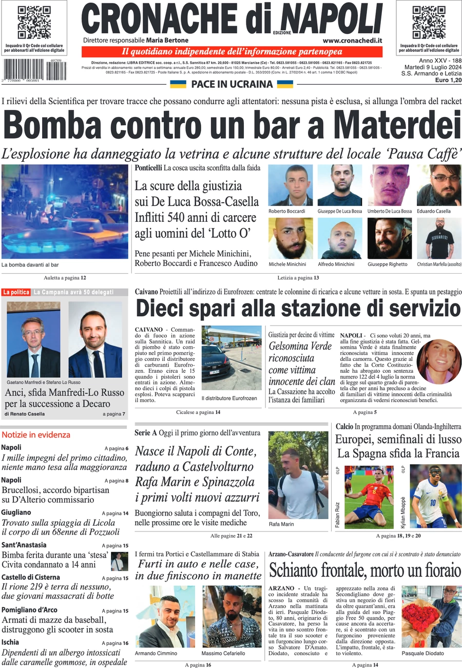 anteprima della prima pagina di cronache-di-napoli del 09/07/2024