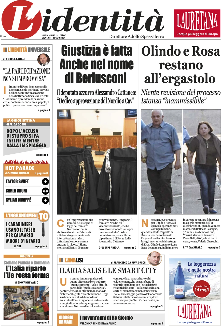 anteprima della prima pagina di lidentit del 10/07/2024