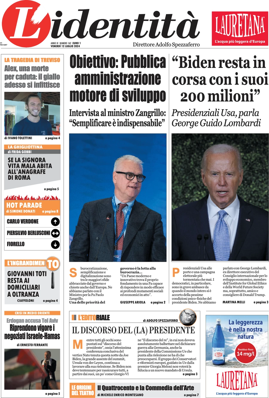 anteprima della prima pagina di lidentit del 11/07/2024