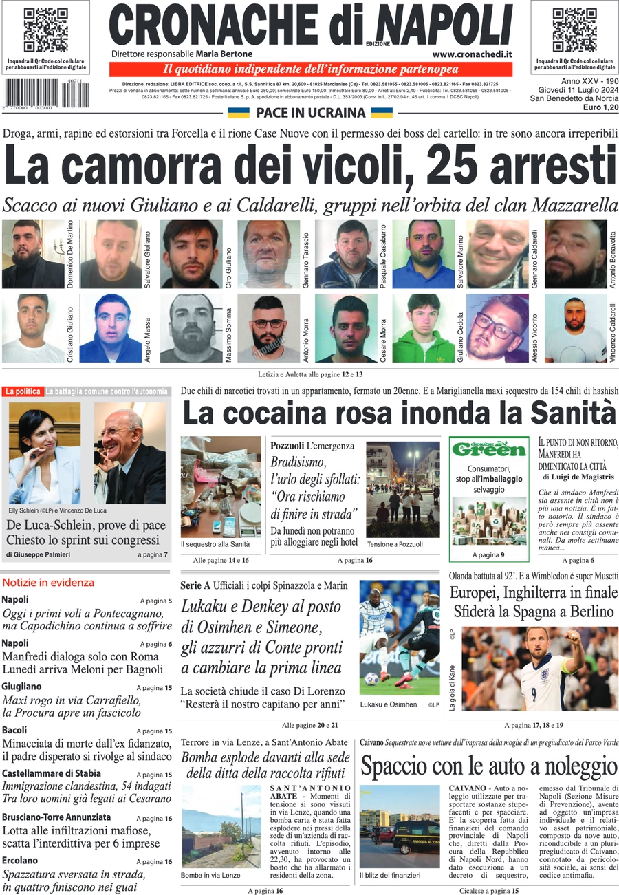 anteprima della prima pagina di cronache-di-napoli del 11/07/2024