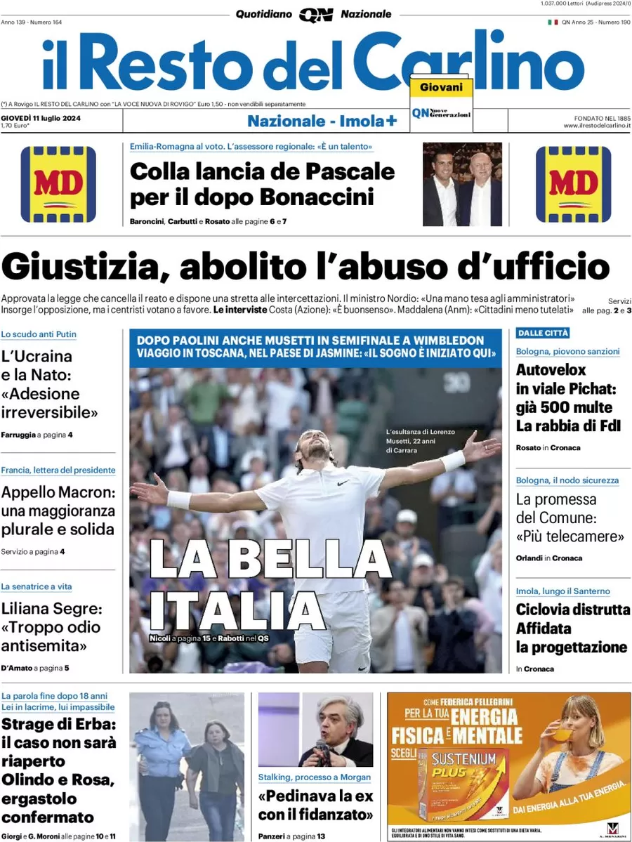 anteprima della prima pagina di il-resto-del-carlino del 11/07/2024