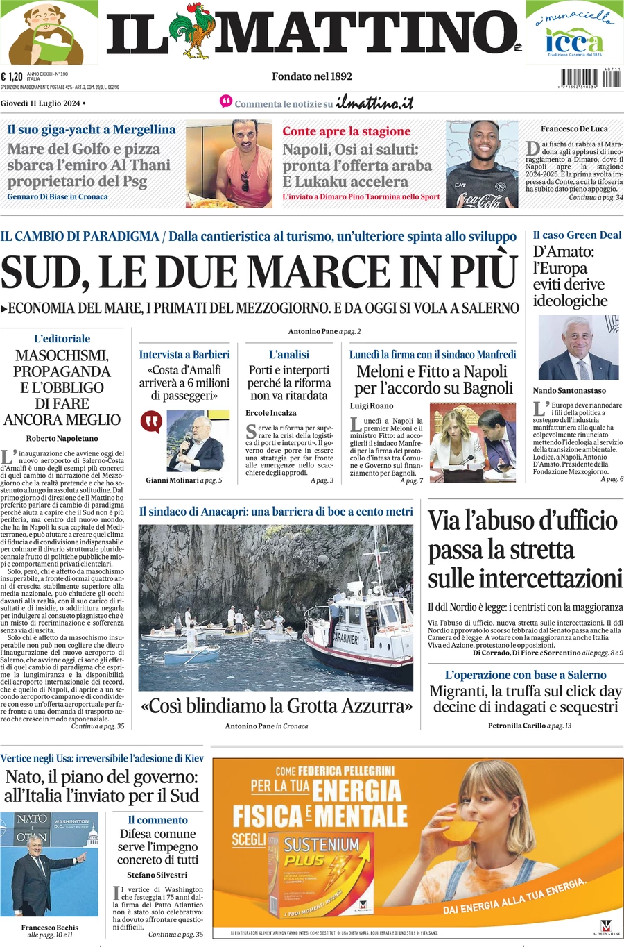 anteprima della prima pagina di il-mattino del 11/07/2024