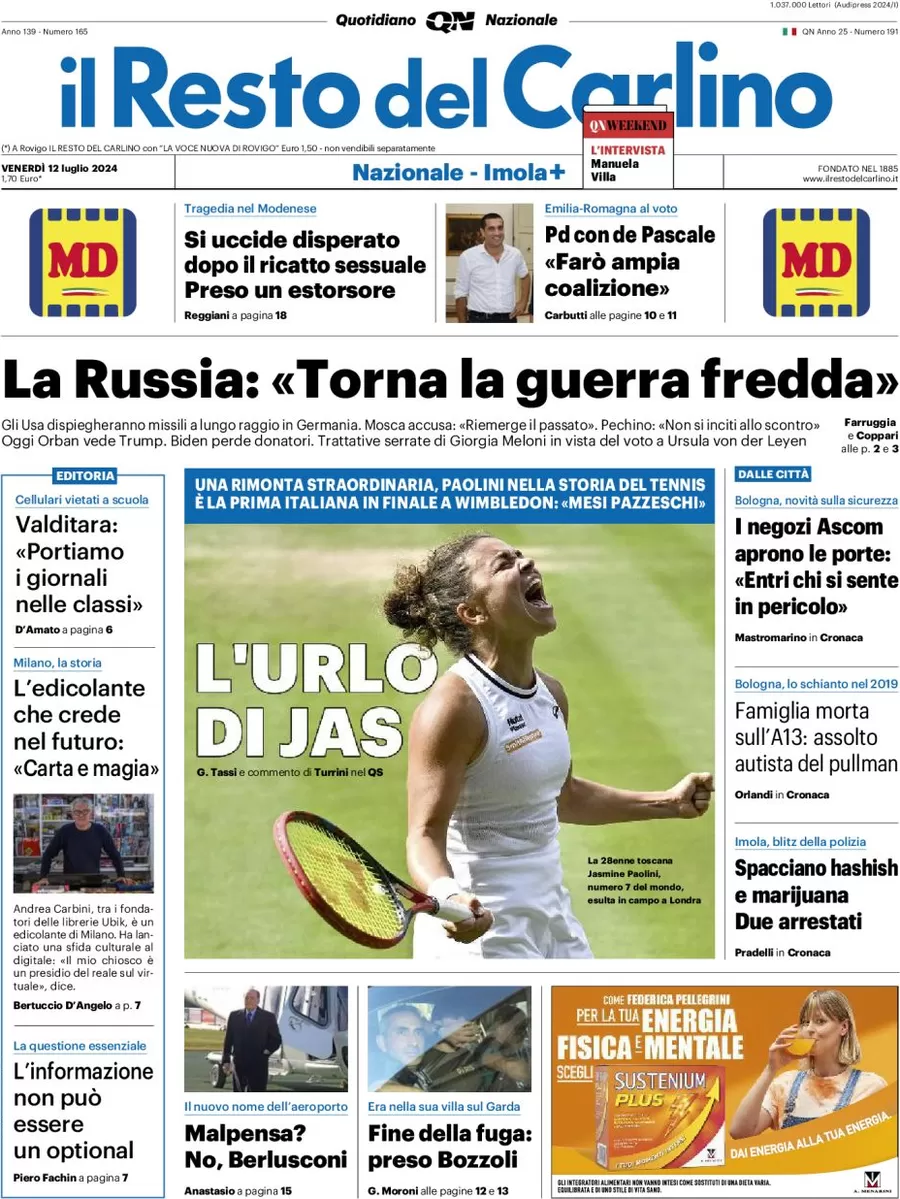 anteprima della prima pagina di il-resto-del-carlino del 12/07/2024