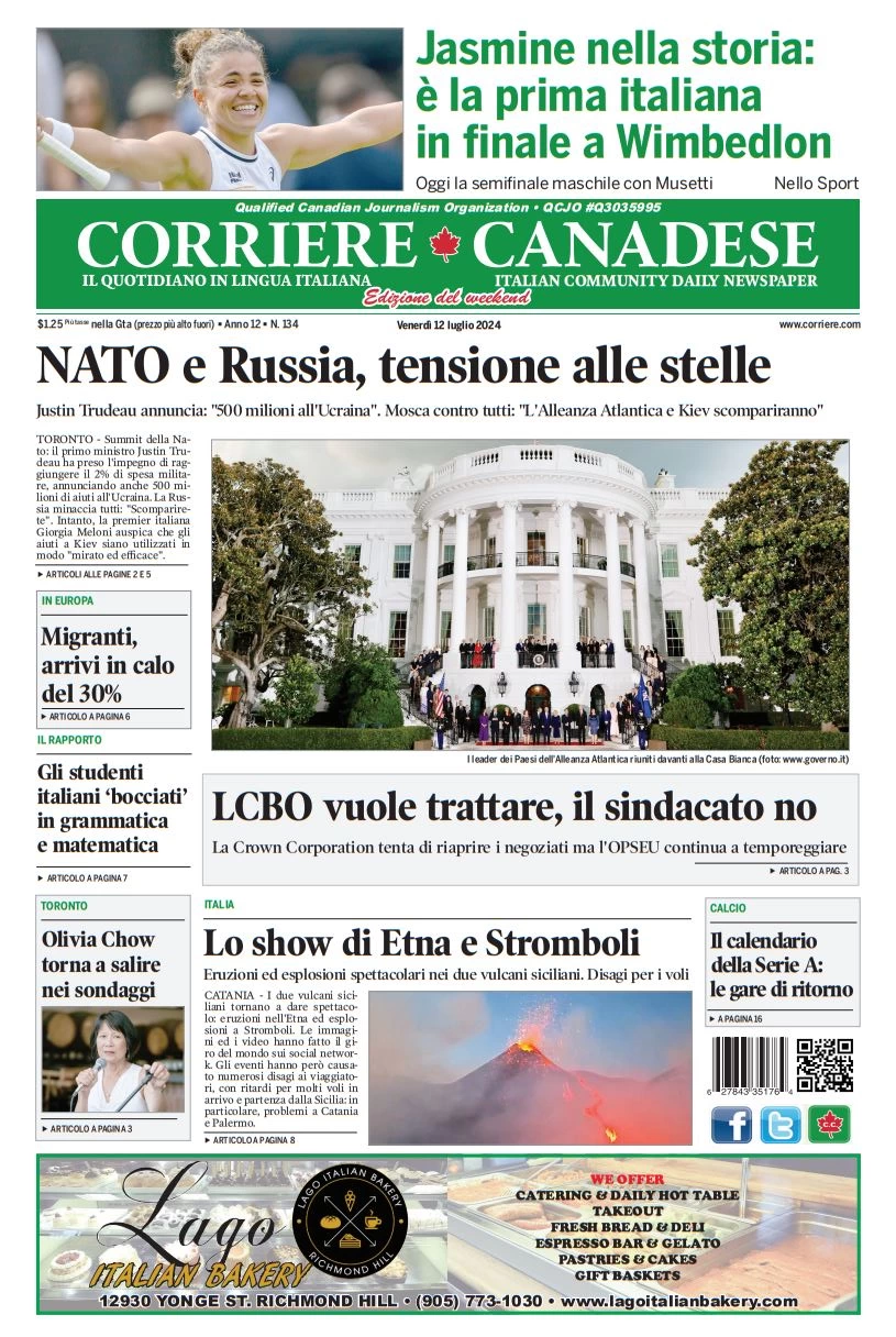anteprima della prima pagina di corriere-canadese del 12/07/2024
