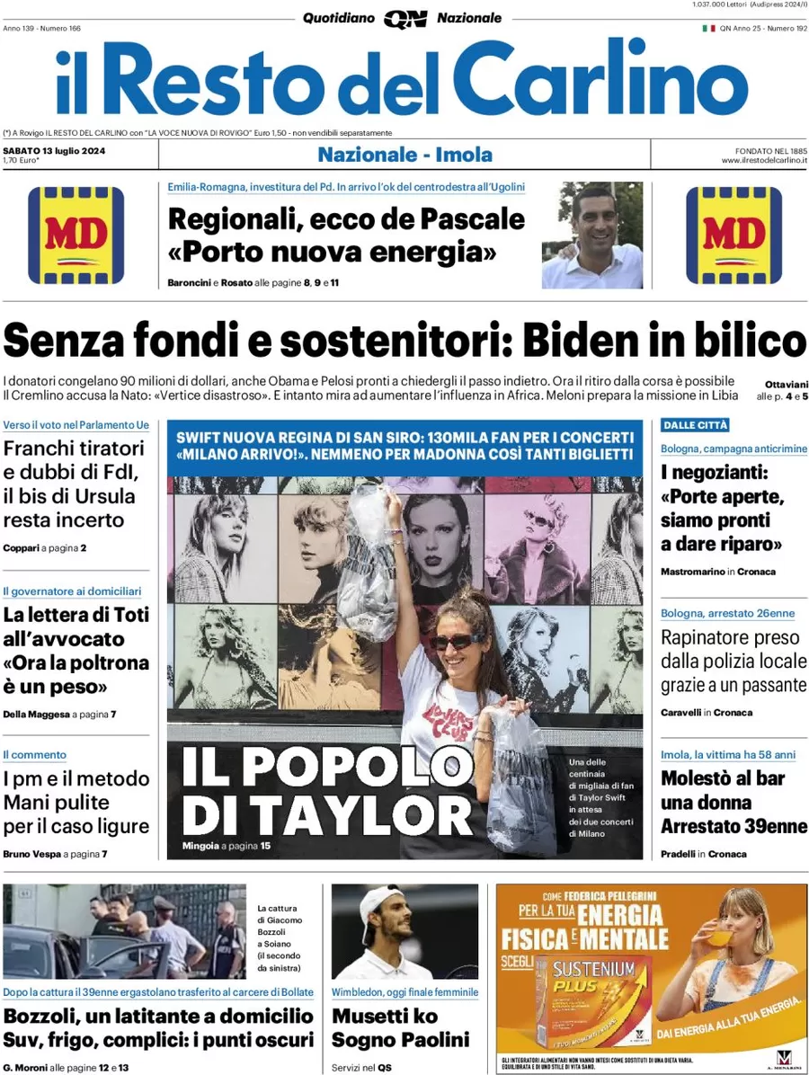 anteprima della prima pagina di il-resto-del-carlino del 13/07/2024