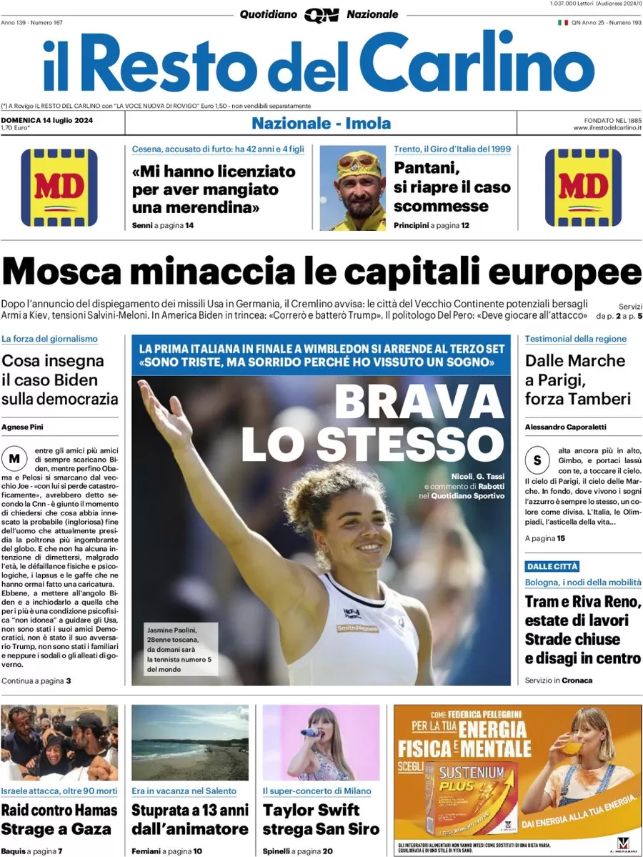 anteprima della prima pagina di il-resto-del-carlino del 14/07/2024