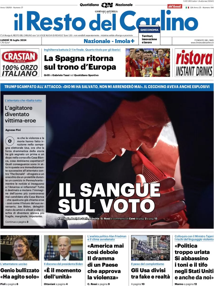 anteprima della prima pagina di il-resto-del-carlino del 15/07/2024