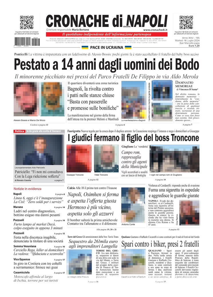 anteprima della prima pagina di cronache-di-napoli del 16/07/2024