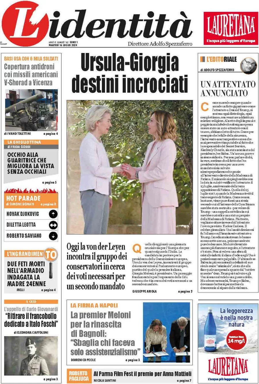 anteprima della prima pagina di lidentit del 16/07/2024