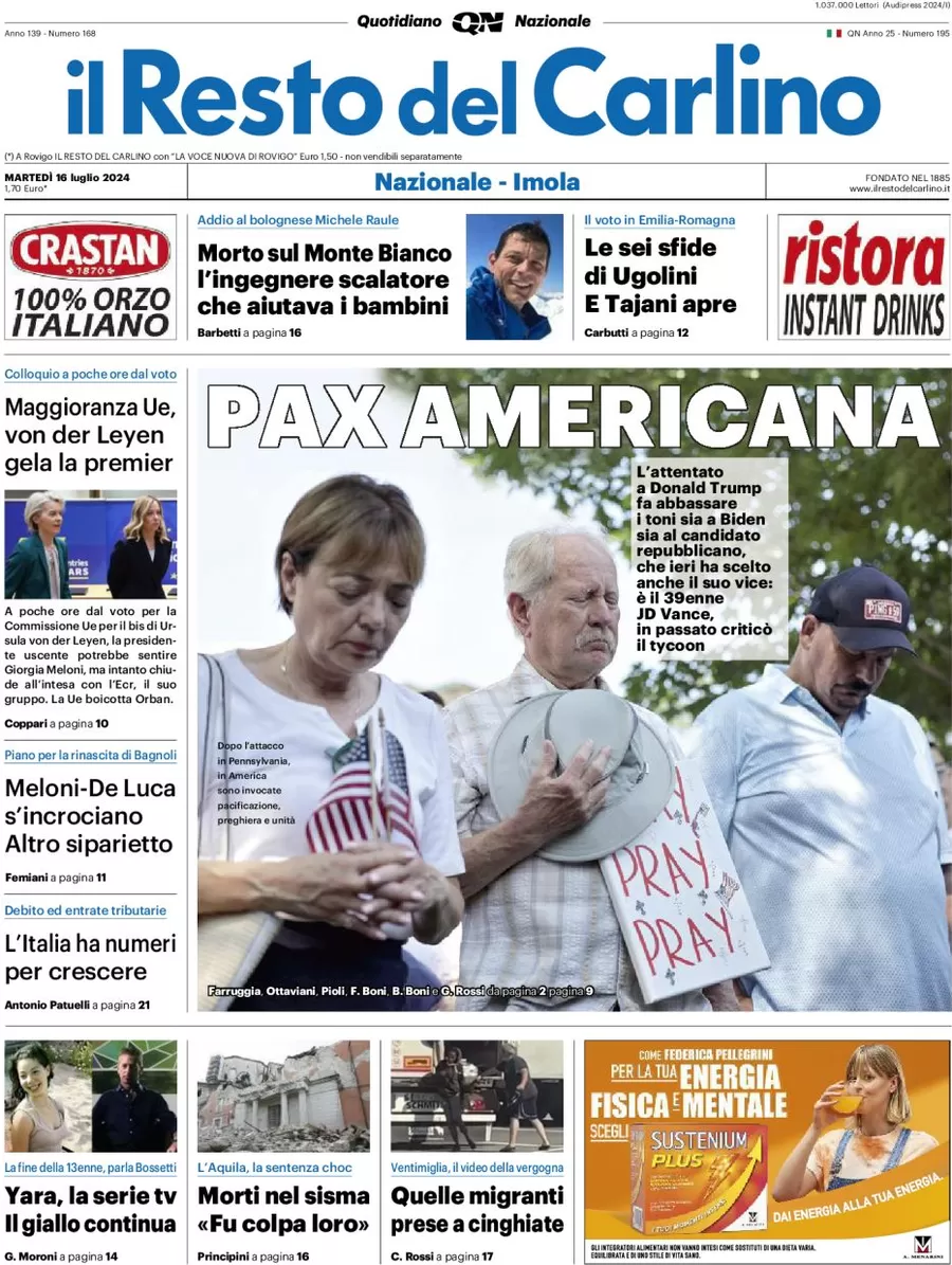 anteprima della prima pagina di il-resto-del-carlino del 16/07/2024