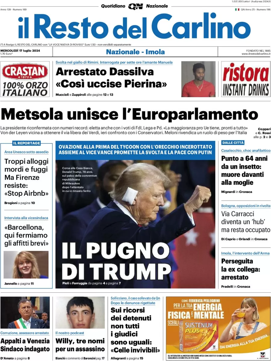 anteprima della prima pagina di il-resto-del-carlino del 17/07/2024