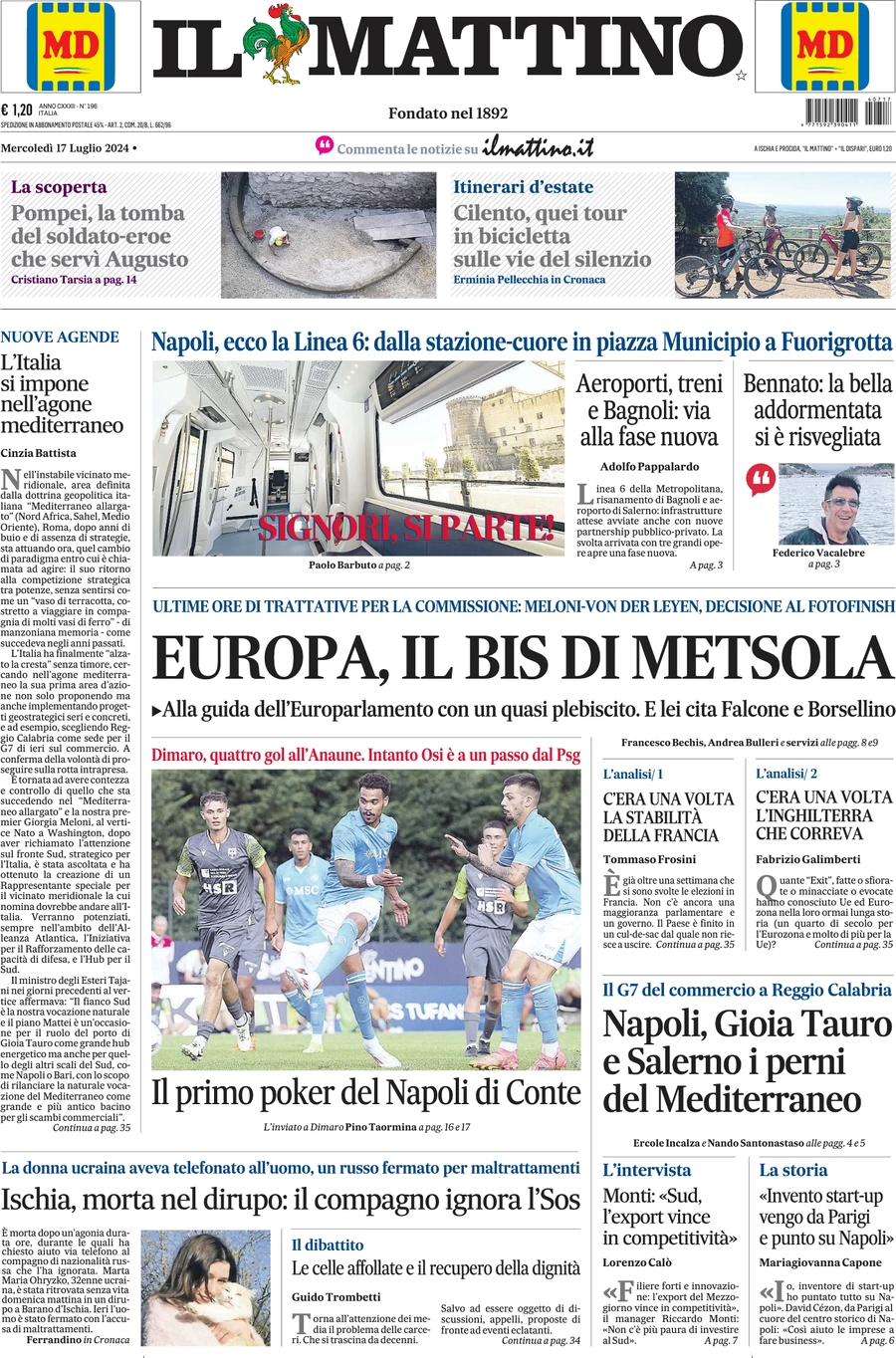 anteprima della prima pagina di il-mattino del 17/07/2024