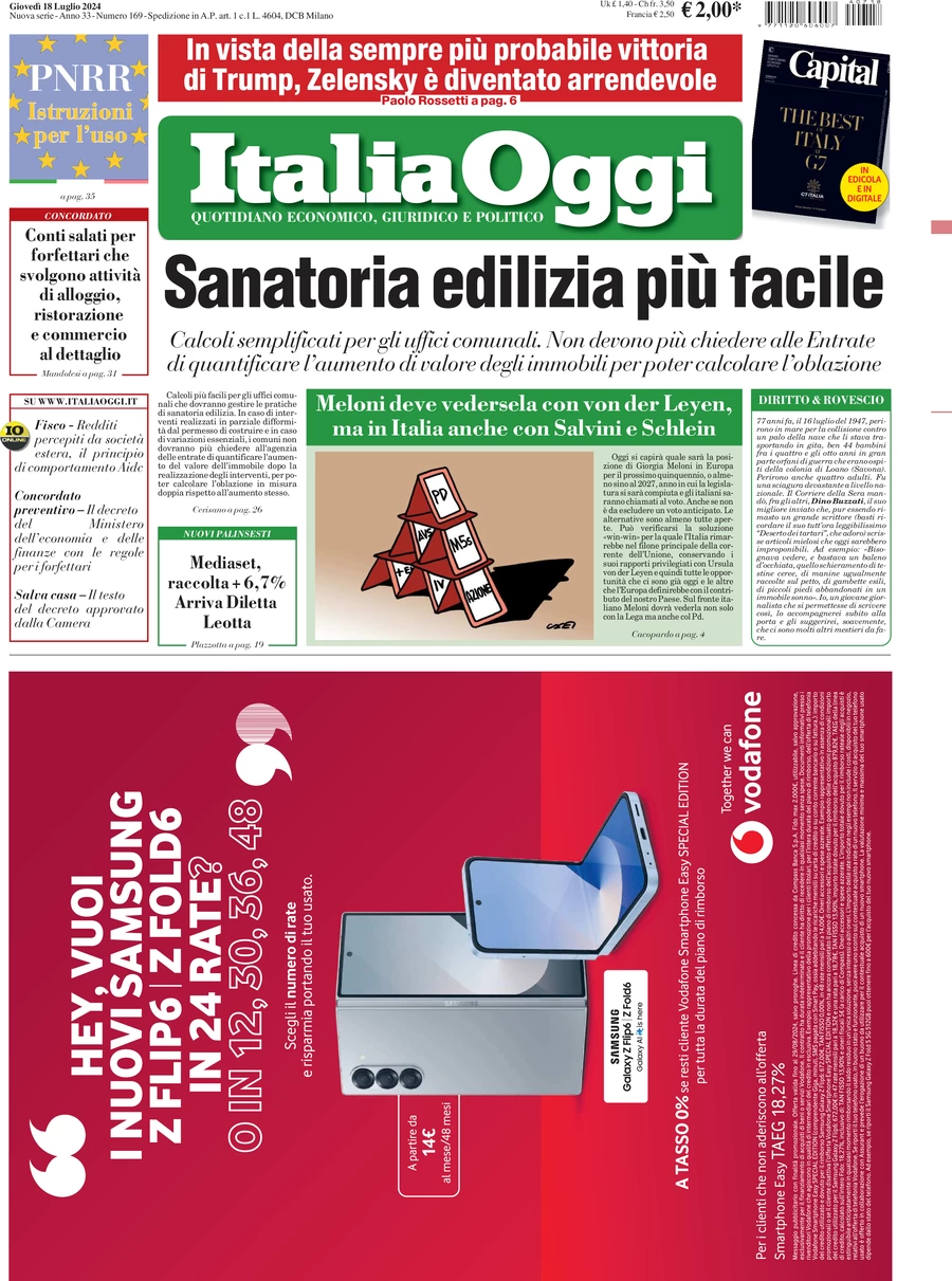 anteprima della prima pagina di italiaoggi del 18/07/2024