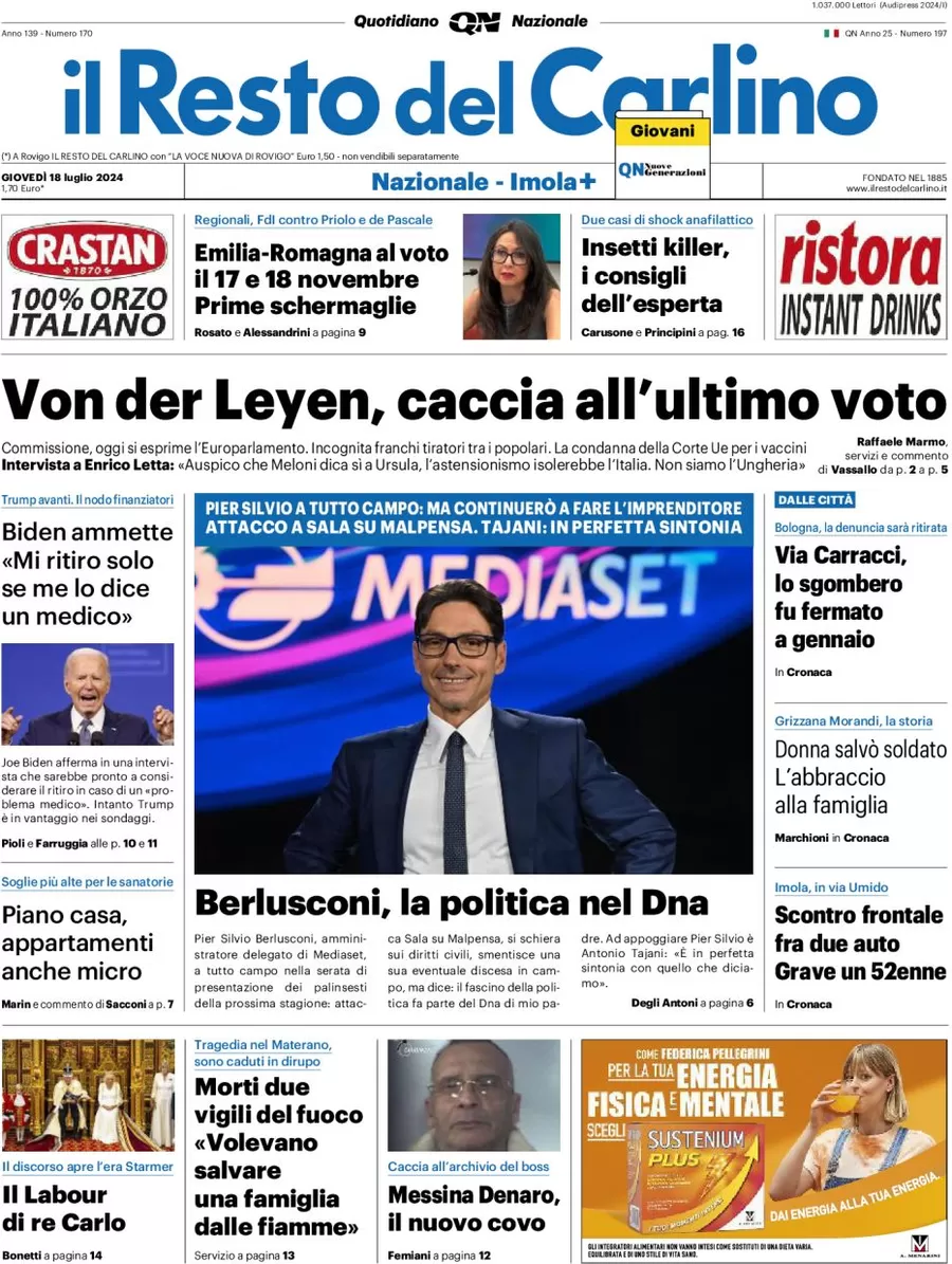 anteprima della prima pagina di il-resto-del-carlino del 18/07/2024