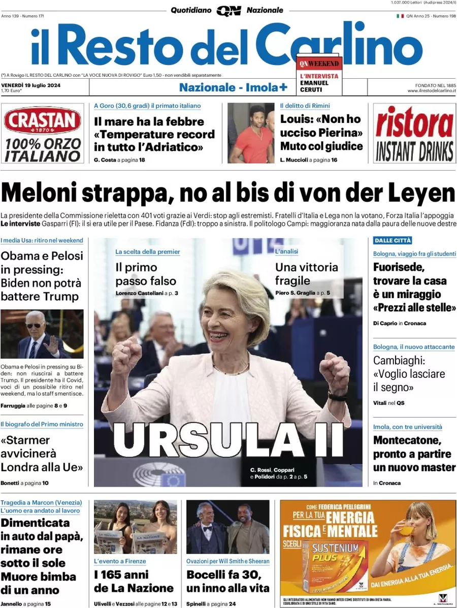 anteprima della prima pagina di il-resto-del-carlino del 19/07/2024