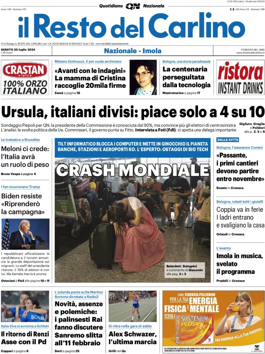 anteprima della prima pagina di il-resto-del-carlino del 20/07/2024