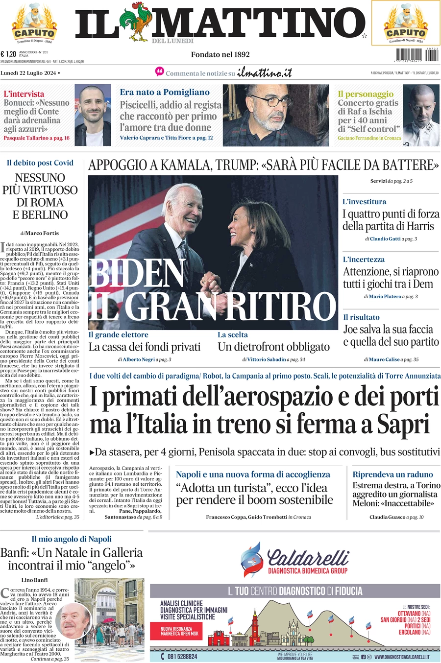 anteprima della prima pagina di il-mattino del 22/07/2024