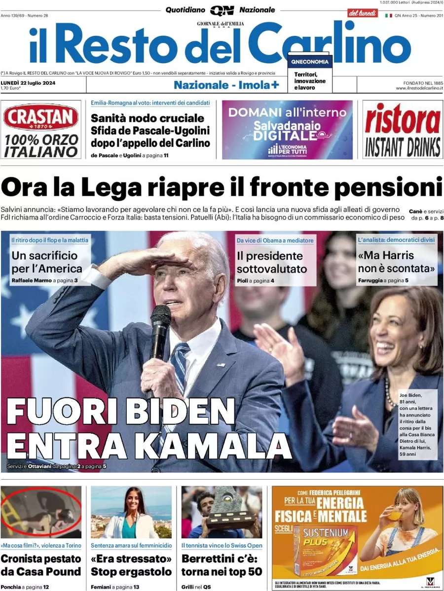 anteprima della prima pagina di il-resto-del-carlino del 22/07/2024