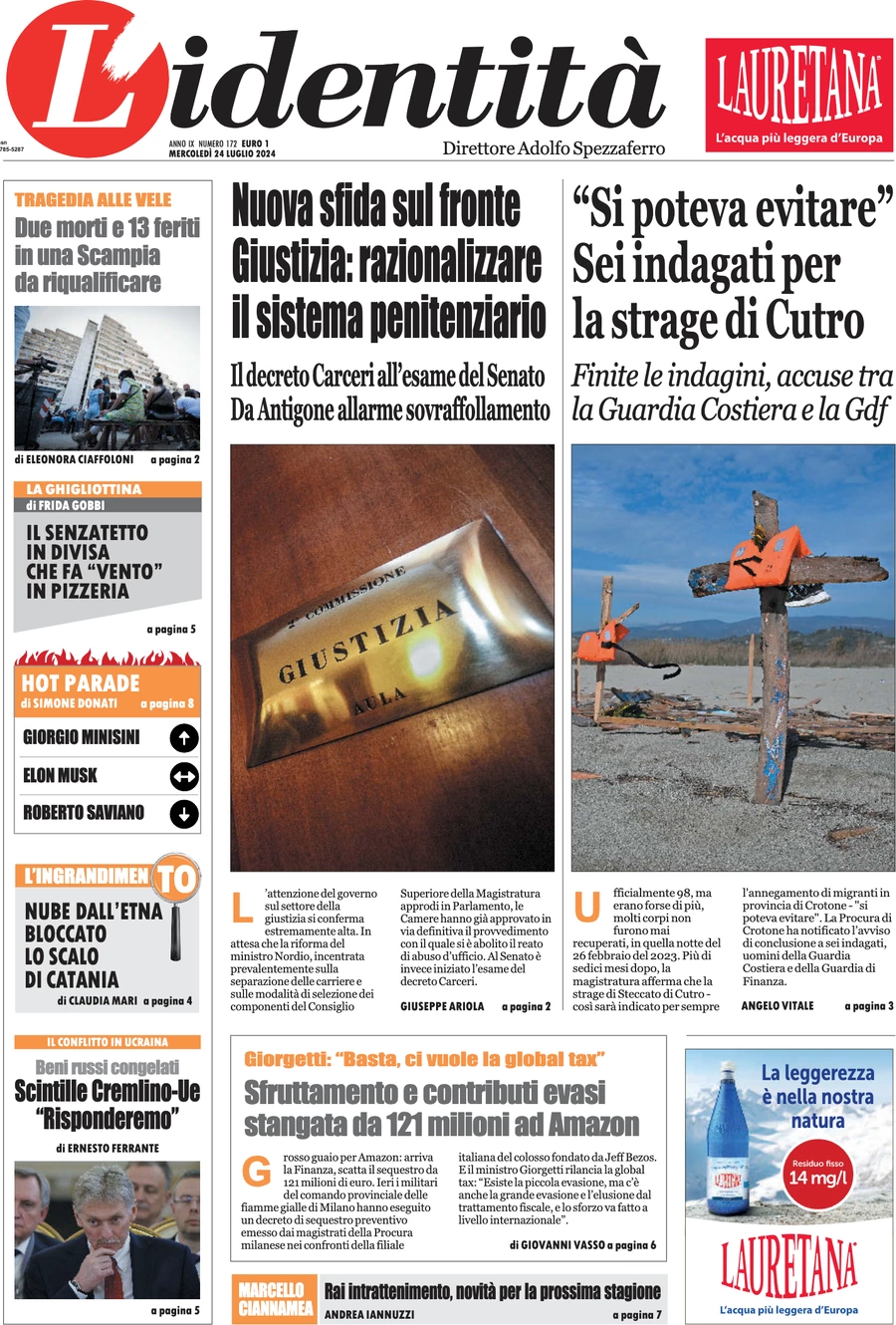 anteprima della prima pagina di lidentit del 23/07/2024