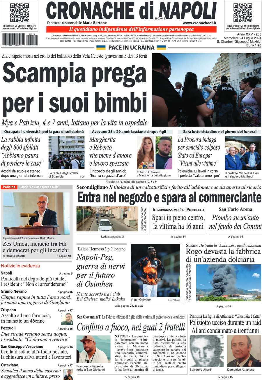 anteprima della prima pagina di cronache-di-napoli del 24/07/2024