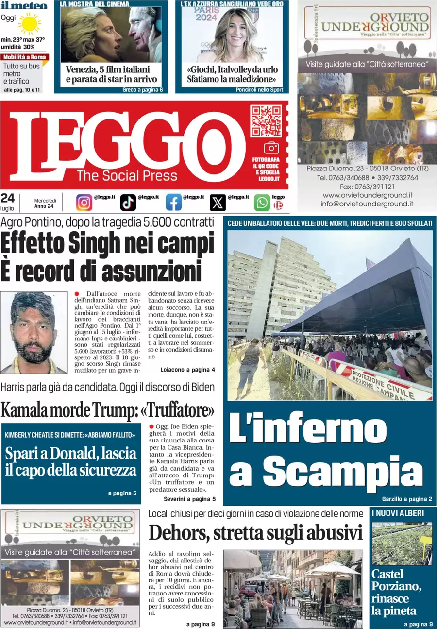 anteprima della prima pagina di leggo-roma del 24/07/2024