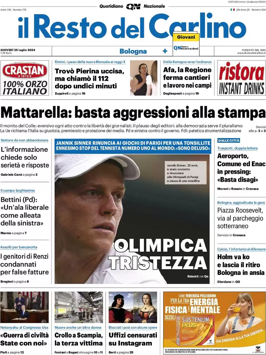 anteprima della prima pagina di il-resto-del-carlino del 25/07/2024