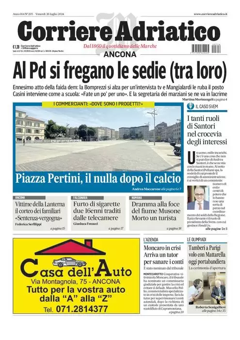 anteprima della prima pagina di Corriere Adriatico (Ancona)