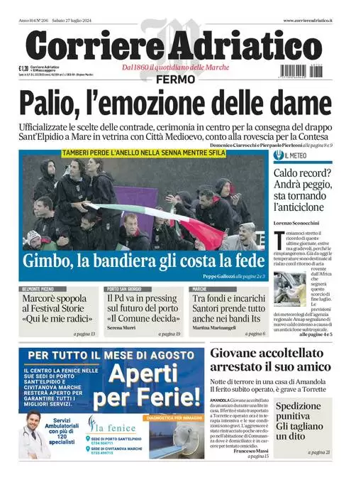 anteprima della prima pagina di Corriere Adriatico (Fermo)