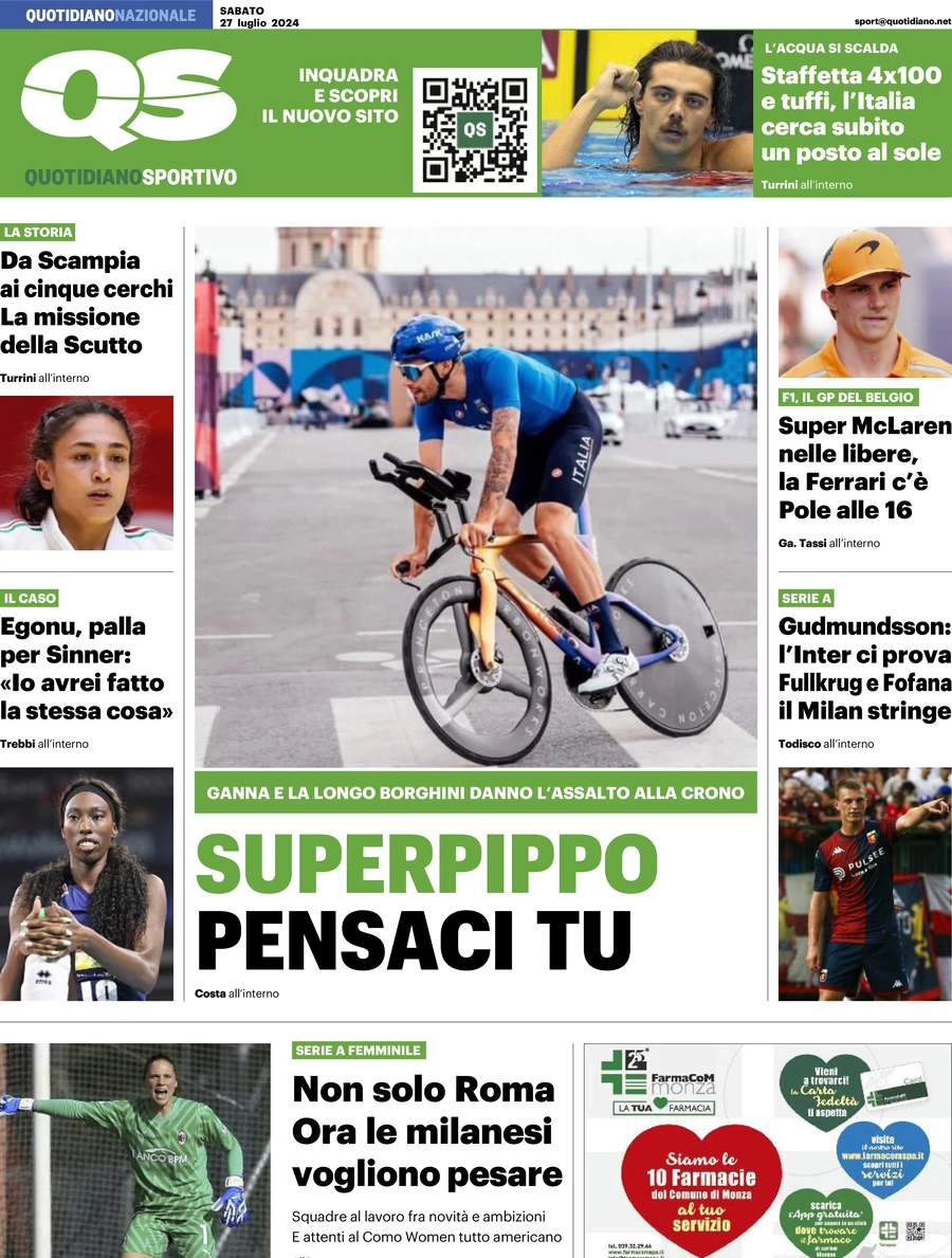 prima pagina - QS Quotidiano Sportivo del 27/07/2024
