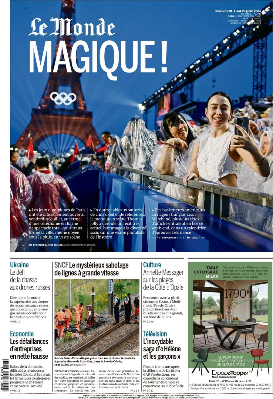 anteprima della prima pagina di le-monde del 27/07/2024