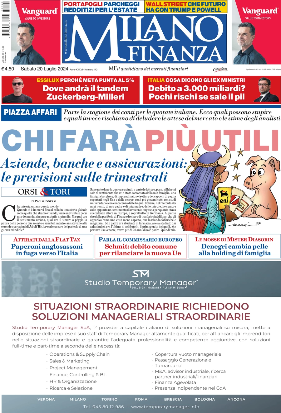 prima pagina - MF Milano Finanza del 27/07/2024