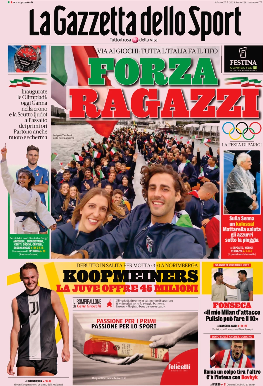 prima pagina - La Gazzetta dello Sport del 27/07/2024
