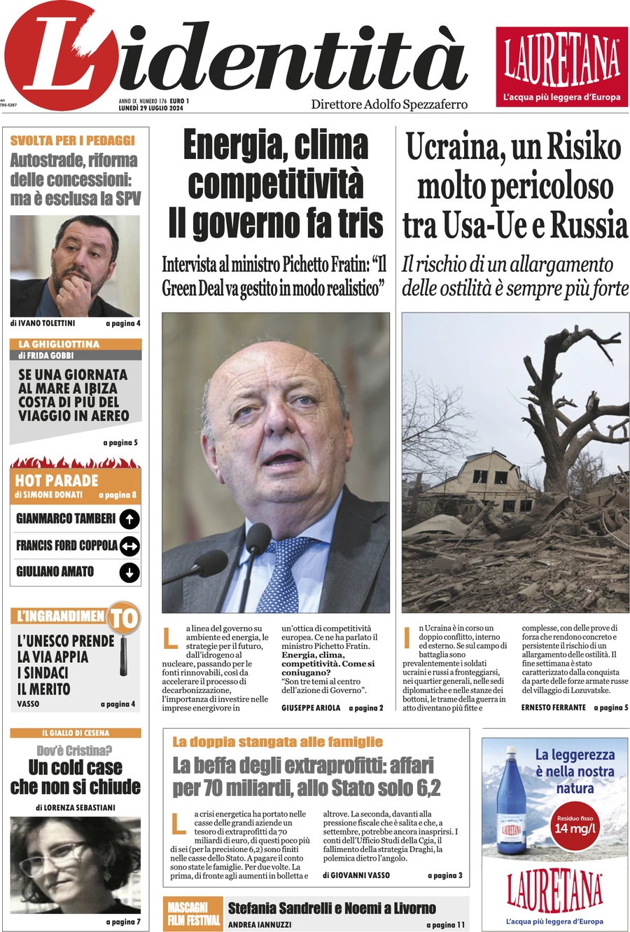 anteprima della prima pagina di lidentit del 28/07/2024