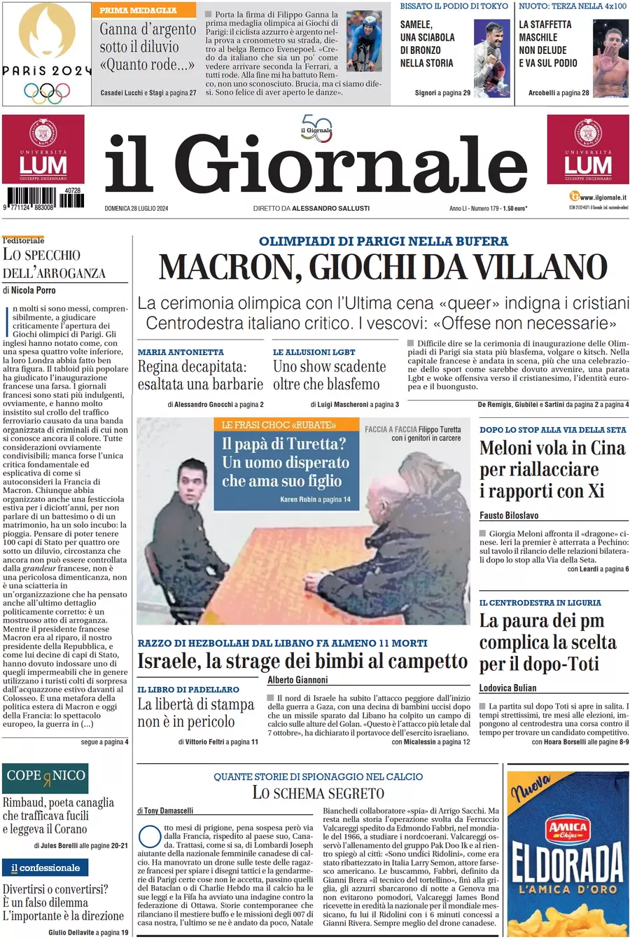 anteprima della prima pagina di il-giornale del 28/07/2024