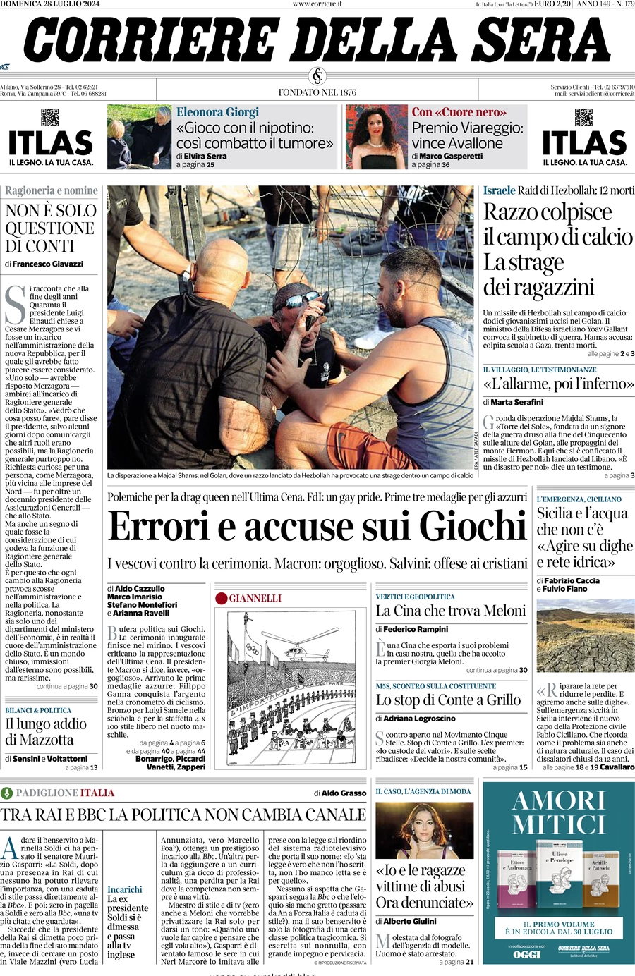 anteprima della prima pagina di corriere-della-sera del 28/07/2024