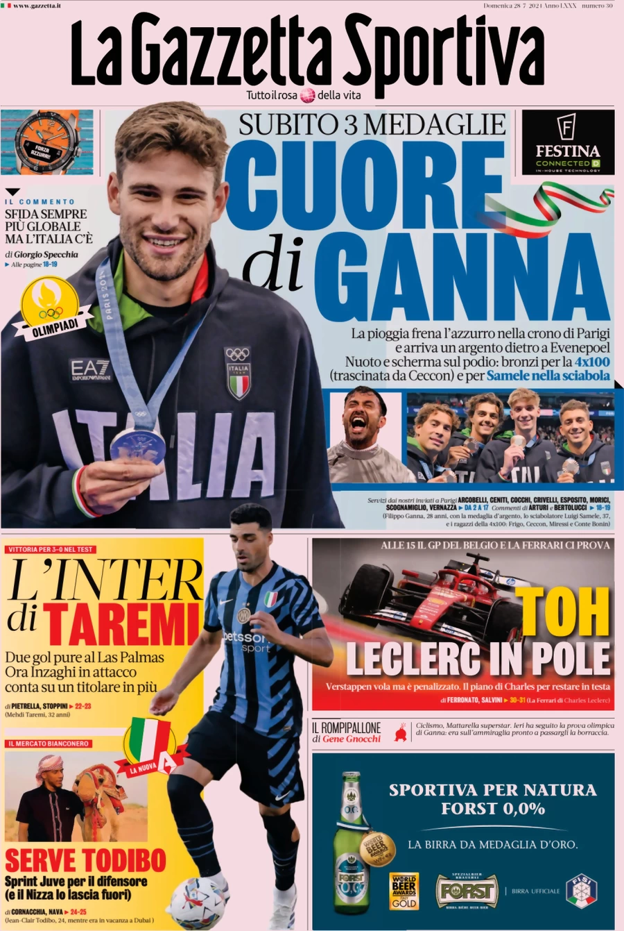 anteprima della prima pagina di la-gazzetta-dello-sport del 28/07/2024