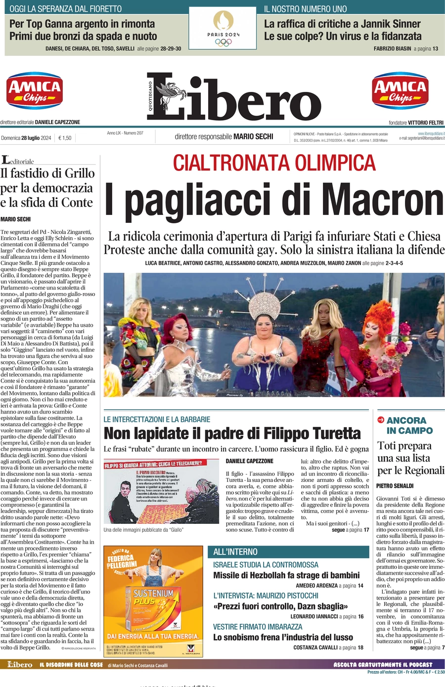 anteprima della prima pagina di libero-quotidiano del 28/07/2024