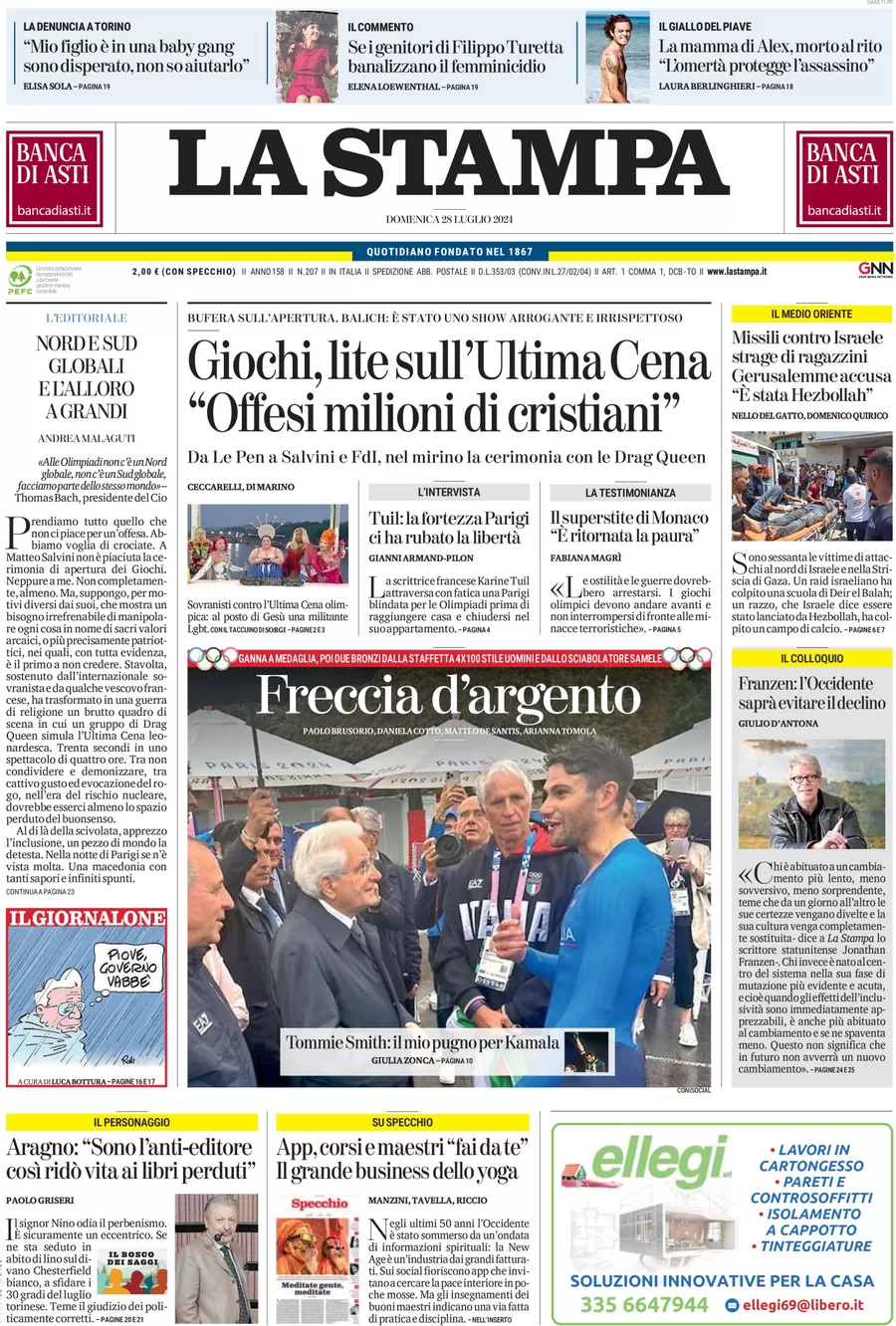 anteprima della prima pagina di la-stampa del 28/07/2024