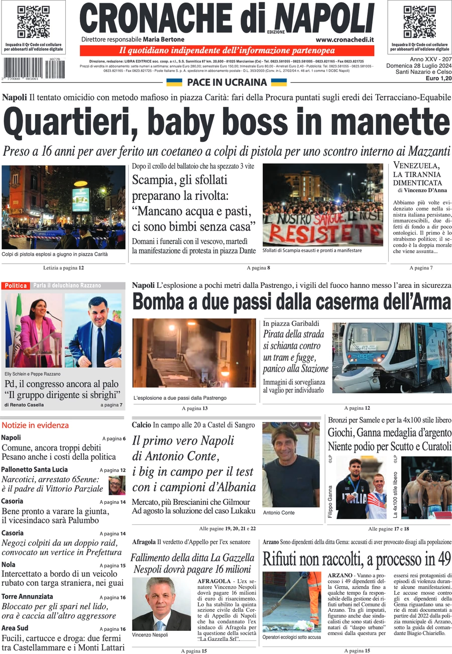 anteprima della prima pagina di cronache-di-napoli del 28/07/2024