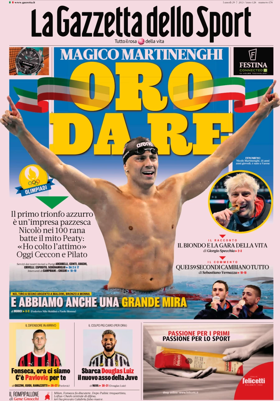 anteprima della prima pagina di la-gazzetta-dello-sport del 29/07/2024