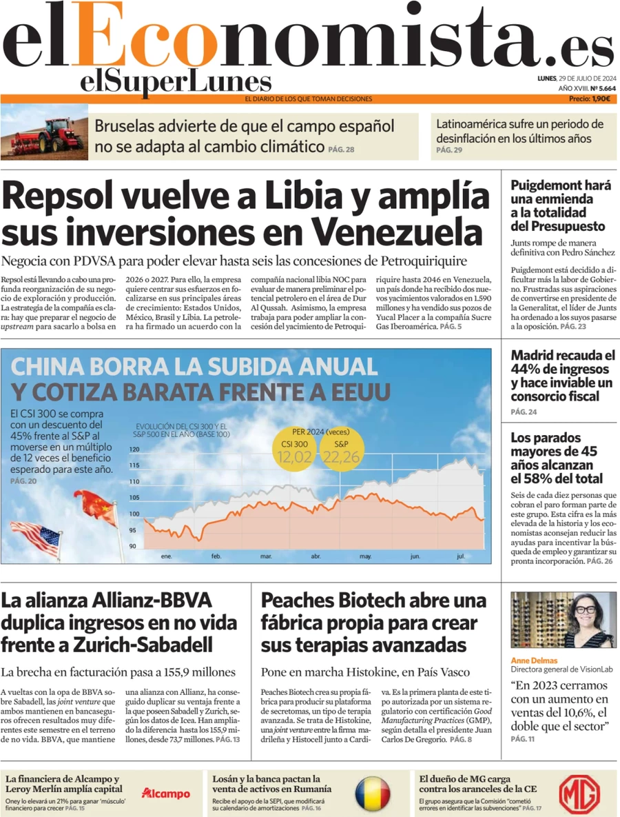 anteprima della prima pagina di el-economista del 29/07/2024